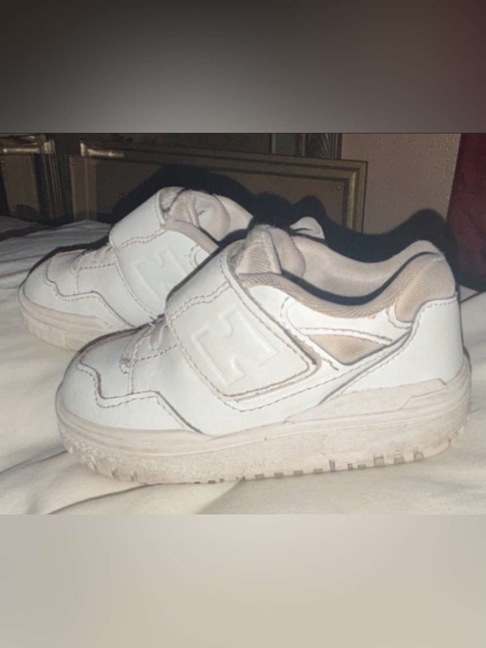 New Balance Kids White and Beige Velcro Sneakers